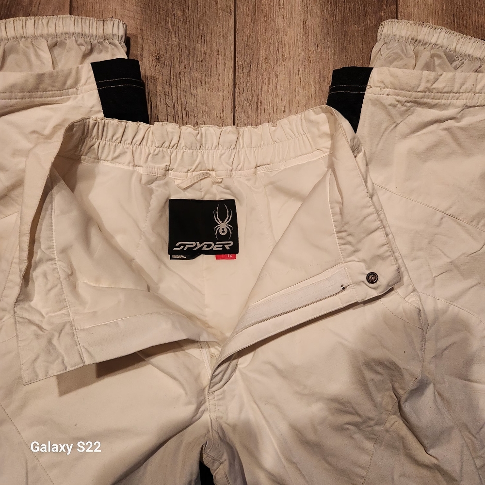 Kids size 16 white spyder snow pants